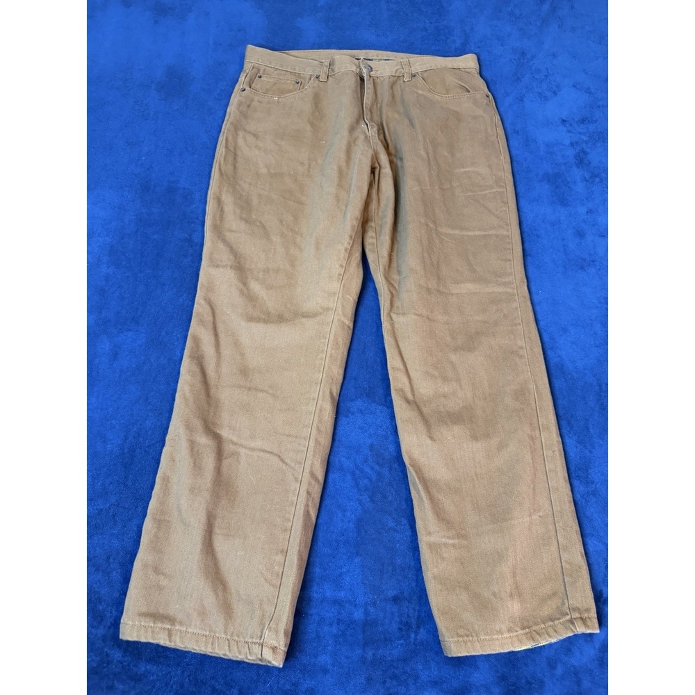Adventureridge Mens Flannel Lined Brown Utility Pants 40x32 Plaid Workwear